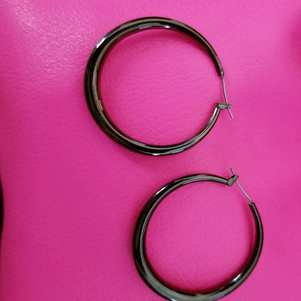 2" S.S. Hematite Hoop Earrings